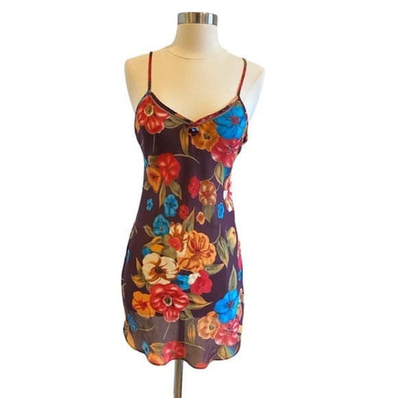 FARM Rio Dresses & Skirts - Floral Mini Slip Dress V Neck Spaghetti Strap Chemise By Romantic Moods Vintage
